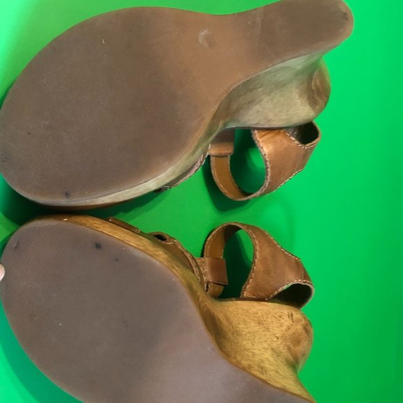 Mia Joplyn Brown Leather/Wood Wedge Sandals, Size 8, Excellent Condition - Picture 5 of 12